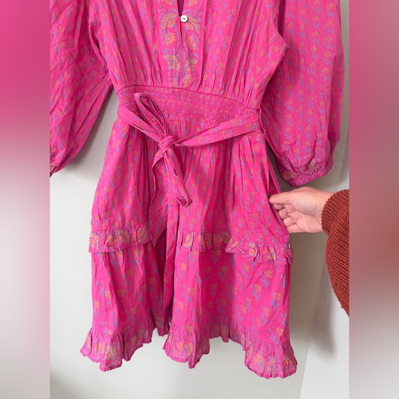 Cleobella Demi Long Sleeve Mini Dress Cotton Ditzy Magenta Floral Boho Large - Picture 10 of 10